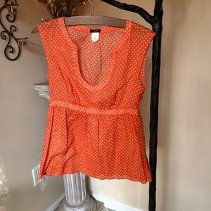 J. Crew sz 2 sleeveless orange polkadot top side zip dotted dots
